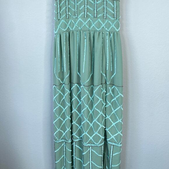 FROCK & FRILL Seafoam Green Gown Dress Size 2 Mint Maxi Elegant Party Sequin - Picture 5 of 10